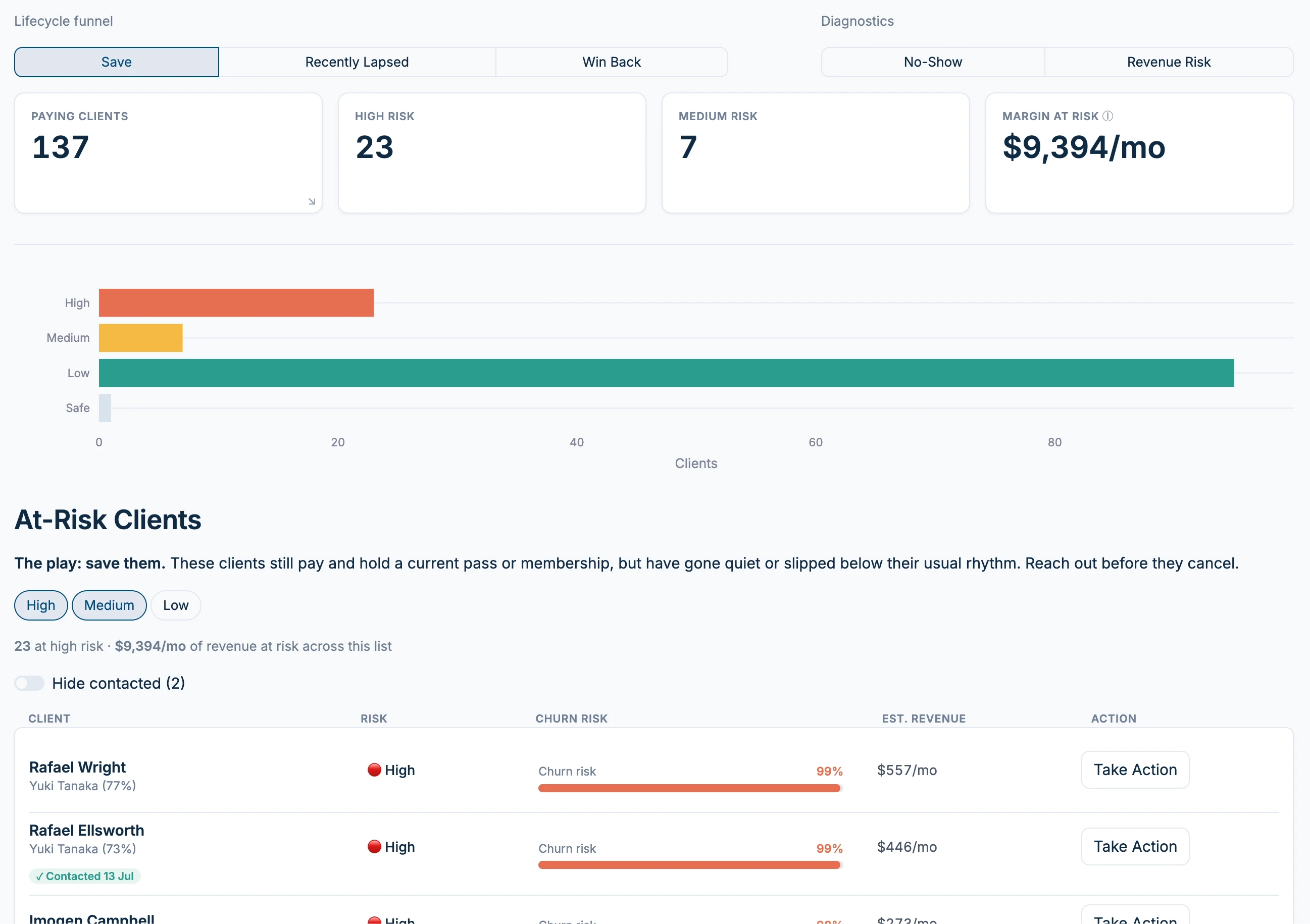 Studio Signal Client Health tab